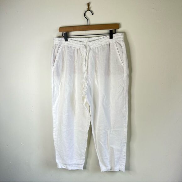 Talbots White with Nude Pockets Relaxed Fit Linen Pants size 12 NWOT - Picture 1 of 8